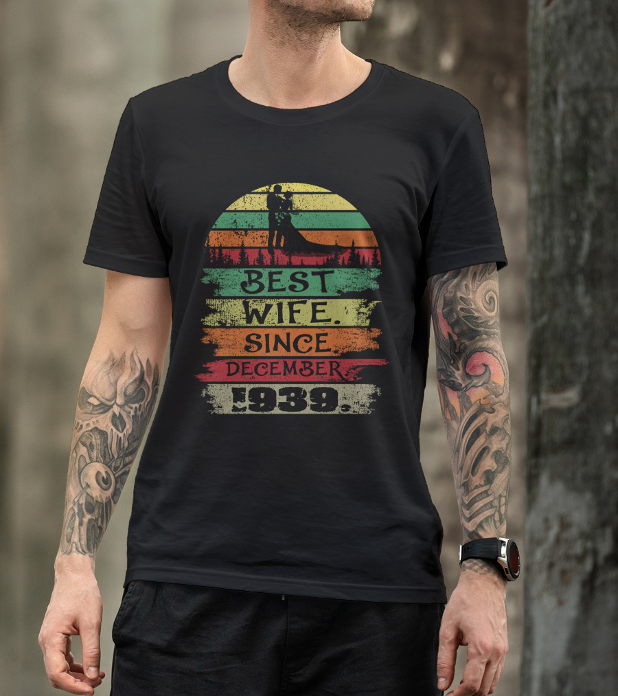 Best Wife Since December 1939 Retro Sunset Wedding T-Shirt
