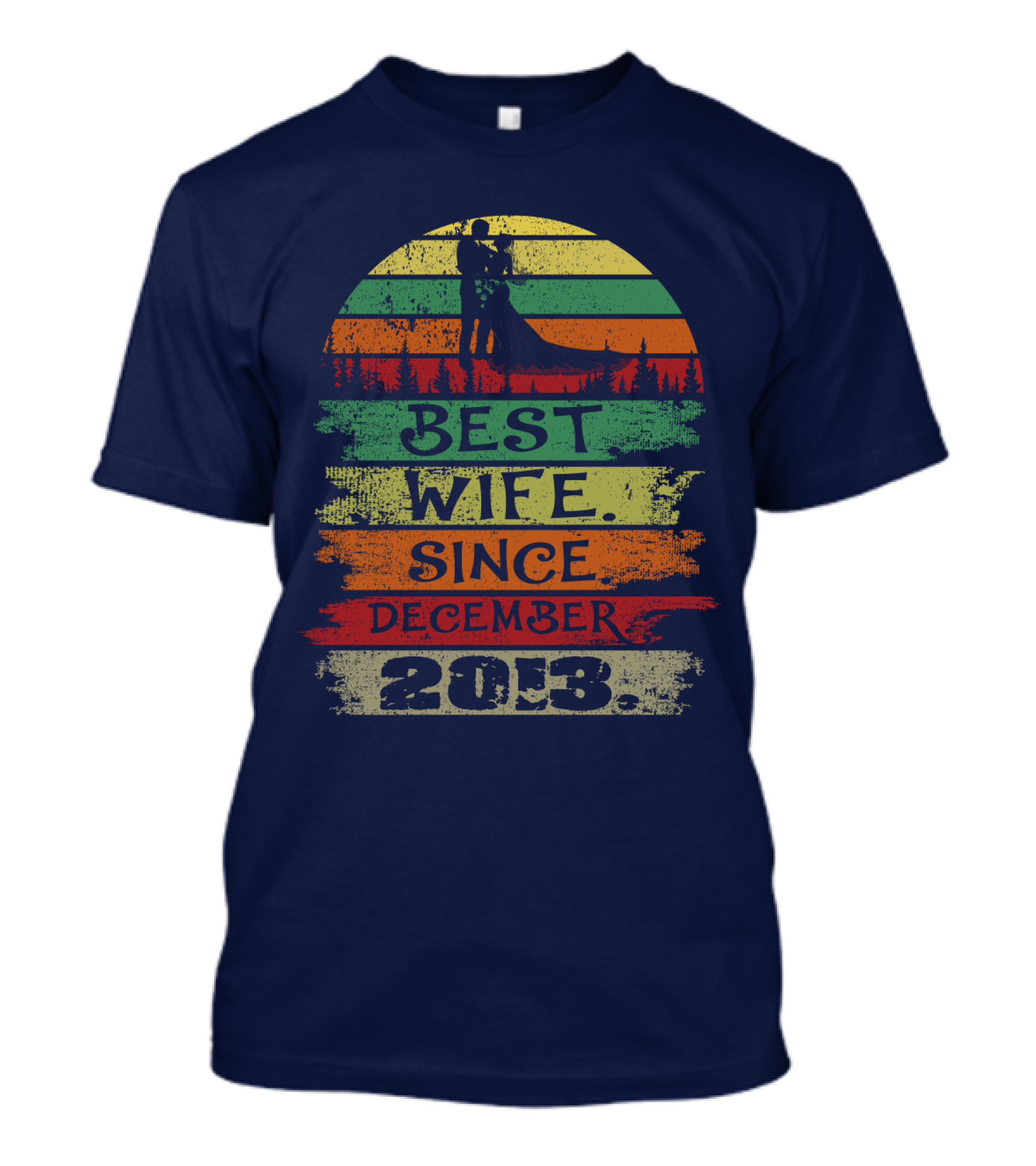 Best Wife Since December 2013 Retro Sunset Bride And Groom T-Shirt