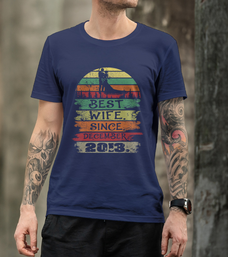 Best Wife Since December 2013 Retro Sunset Bride And Groom T-Shirt
