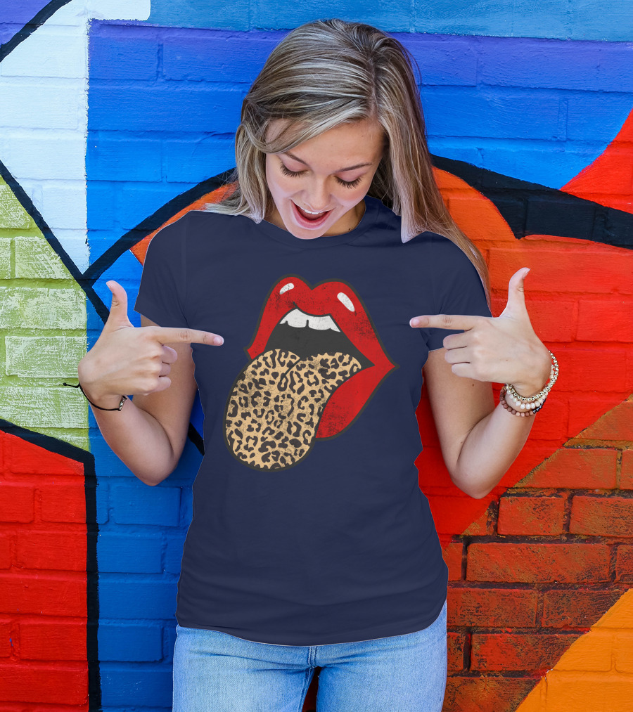 Red Lips Leopard Tongue Trendy Animal ASM T-Shirt
