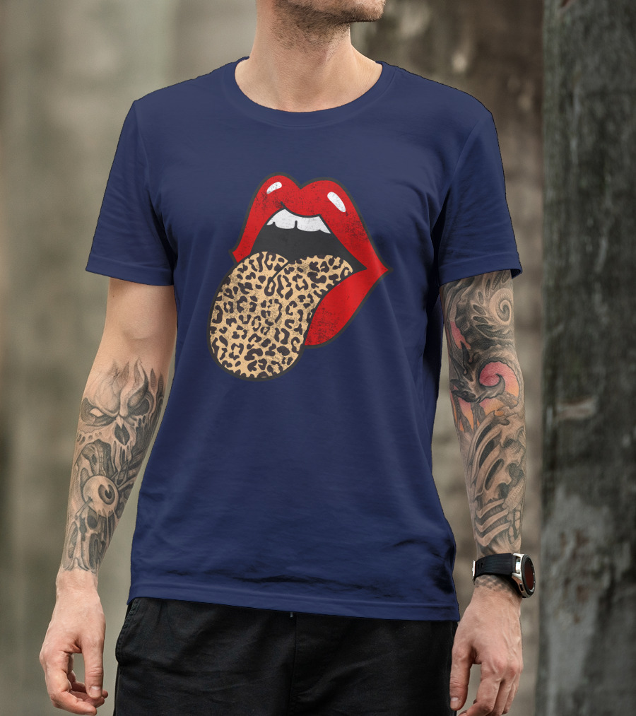 Red Lips Leopard Tongue Trendy Animal ASM T-Shirt