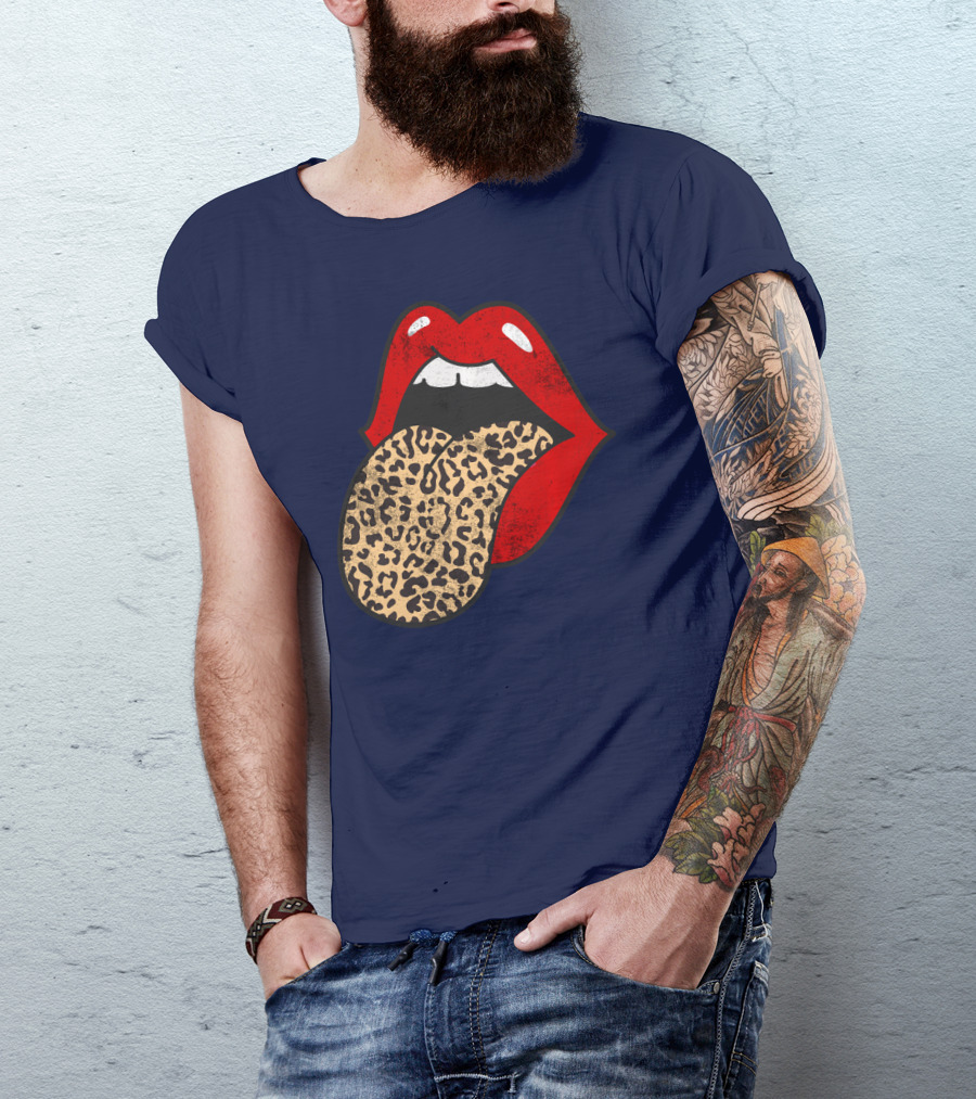 Red Lips Leopard Tongue Trendy Animal ASM T-Shirt