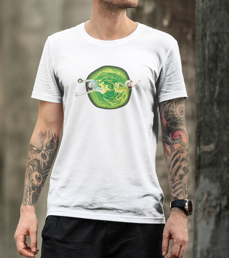 Rick And Morty Animated Portal Gun Adventure Scene T-Shirt