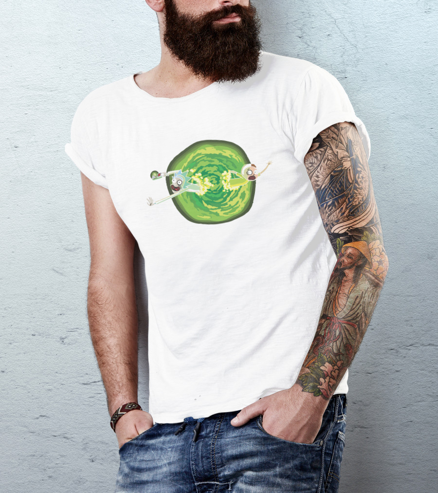 Rick And Morty Animated Portal Gun Adventure Scene T-Shirt