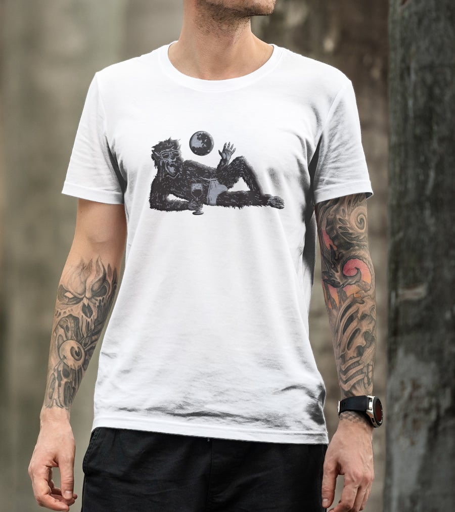 Laid-Back Monkey With Sunglasses And Drink Under The Moon T-Shirt