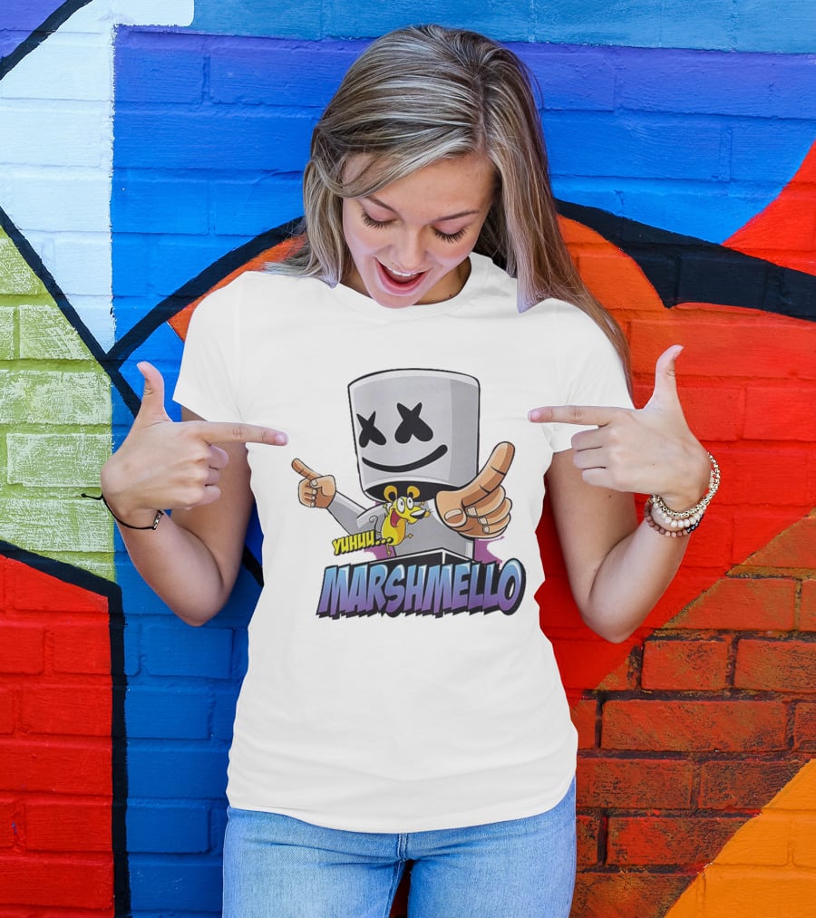 Marshmello Yuhuuu Cartoon Styled Short Sleeve T-Shirt