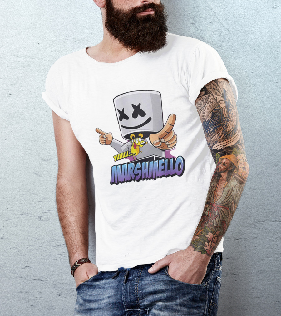 Marshmello Yuhuuu Cartoon Styled Short Sleeve T-Shirt