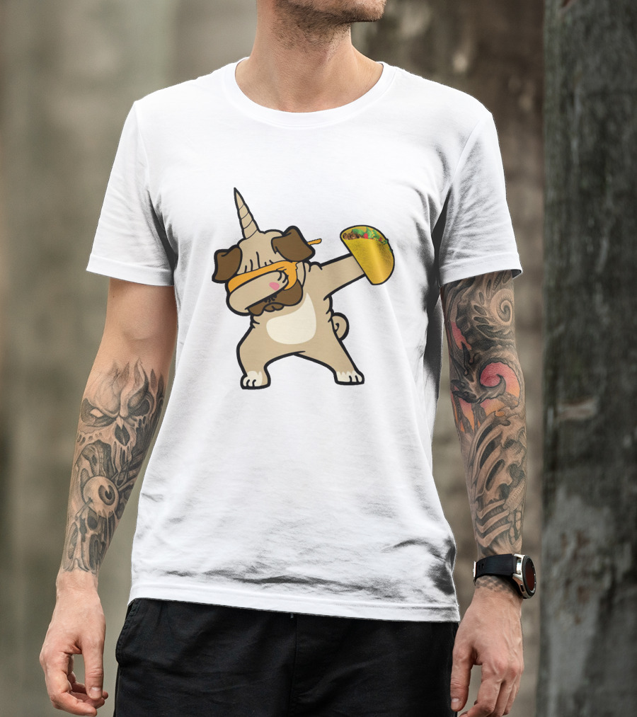 Dabbing Pugicorn With Taco Mexican Style Fun T-Shirt