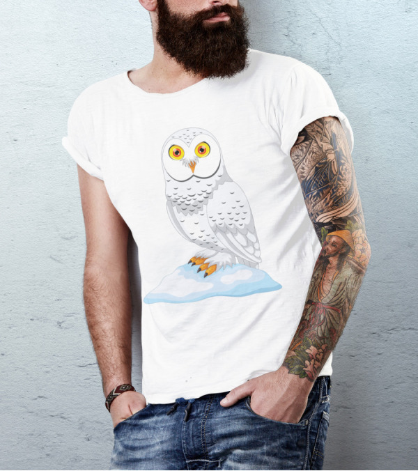 Cute Cartoon Arctic Owl Sitting On Snow T-Shirt