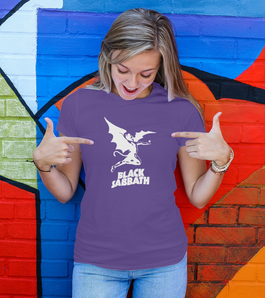 Black Sabbath Flying Devil Logo Purple Background T-Shirt