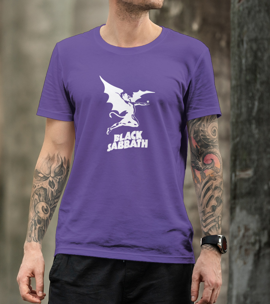 Black Sabbath Flying Devil Logo Purple Background T-Shirt