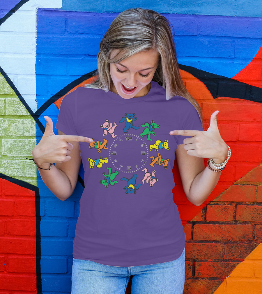 The Grateful Bear Colorful Dancing Bears Around Clock T-Shirt