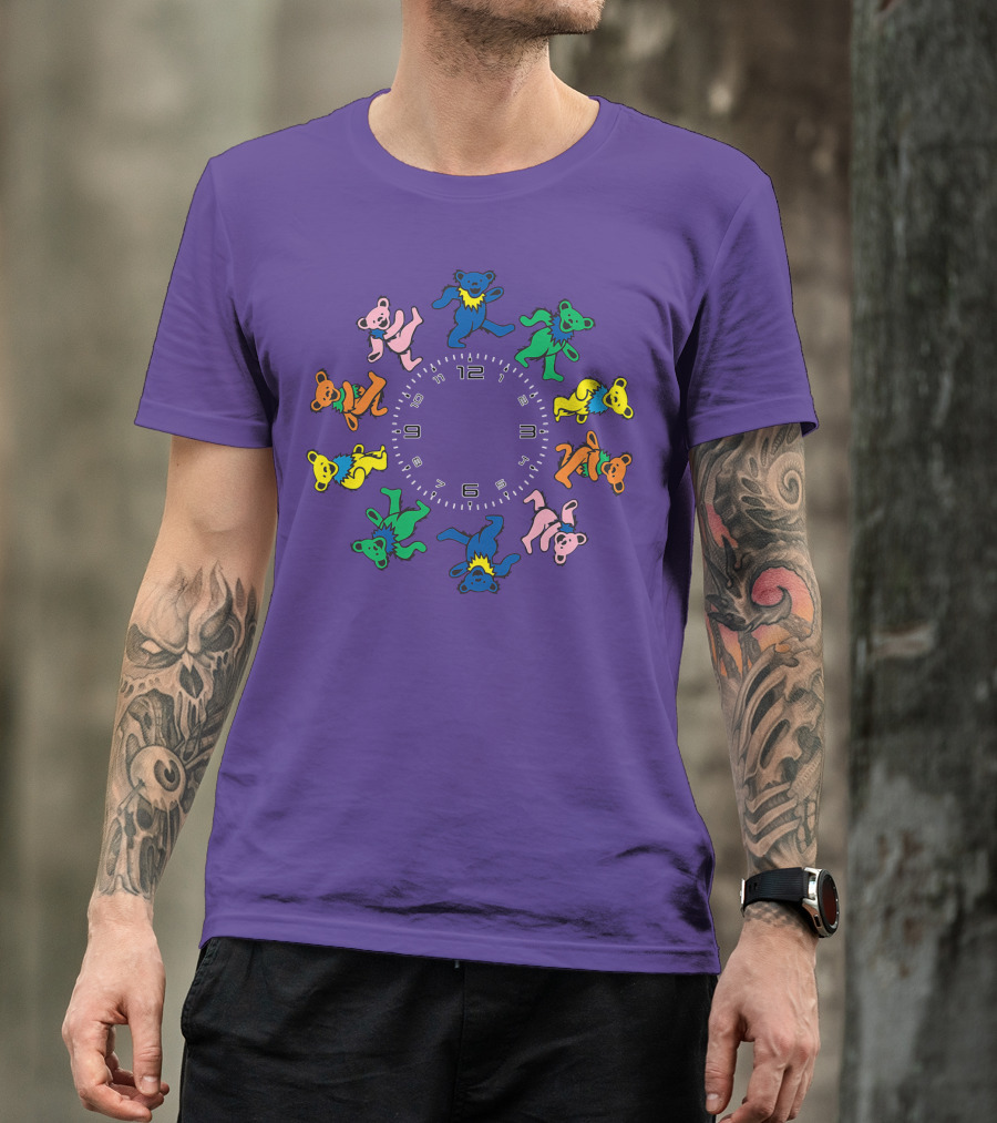 The Grateful Bear Colorful Dancing Bears Around Clock T-Shirt