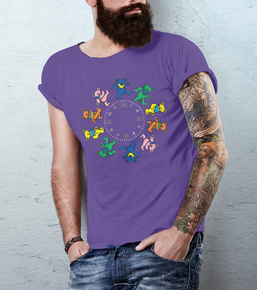 The Grateful Bear Colorful Dancing Bears Around Clock T-Shirt