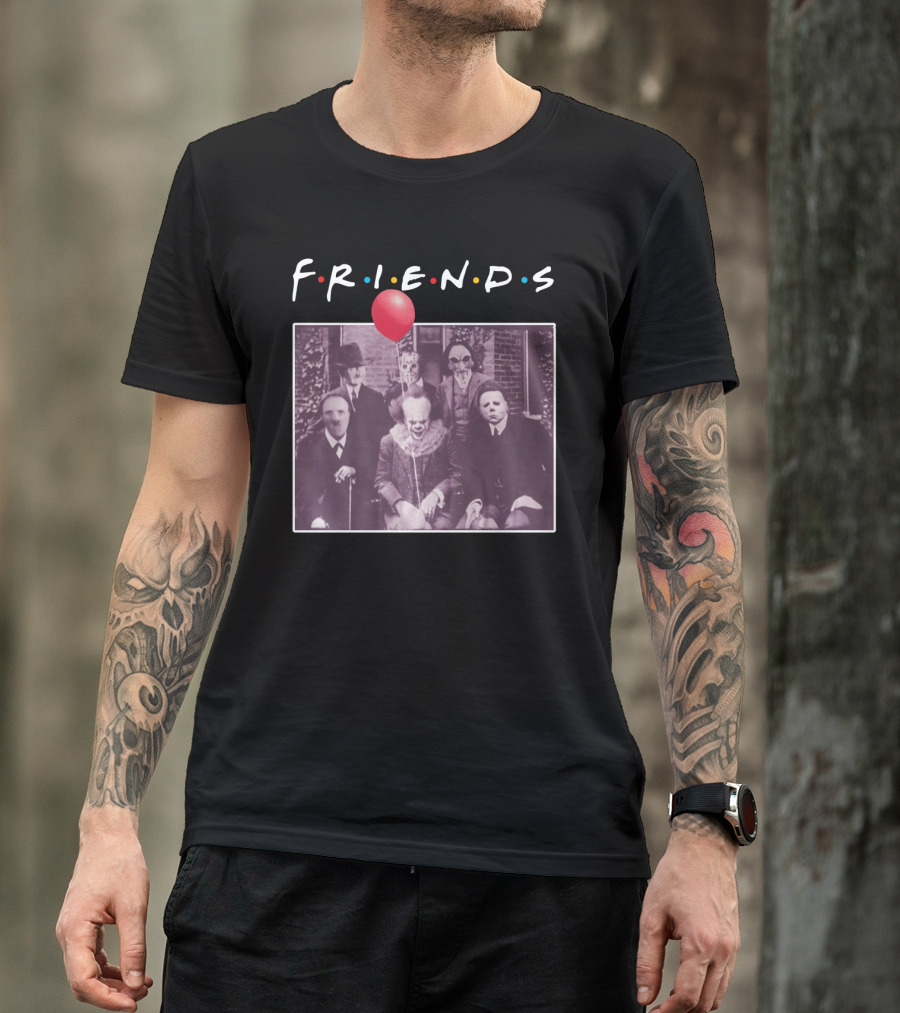 Horror Movie Characters Iconic Friends TV Show Parody Featuring Red Balloon T-Shirt