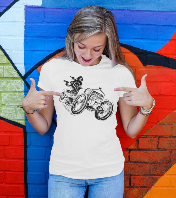 Vintage Death Racing Grim Reaper In High-Speed Race Car T-Shirt