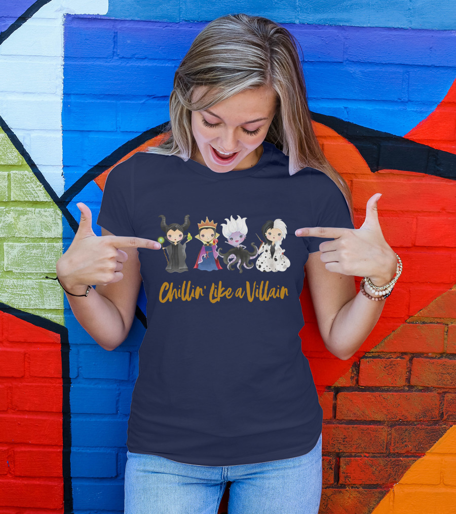 Disney Chillin' Like A Villain Maleficent Evil Queen Ursula Cruella Characters T-Shirt