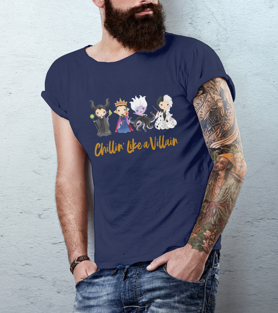 Disney Chillin' Like A Villain Maleficent Evil Queen Ursula Cruella Characters T-Shirt