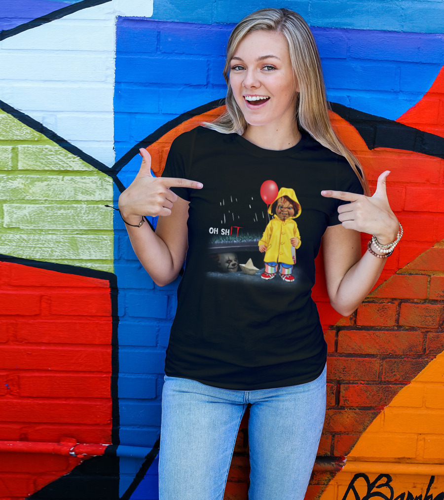 Pennywise And Chucky Oh ShIT Red Balloon Yellow Raincoat Storm Drain T-Shirt