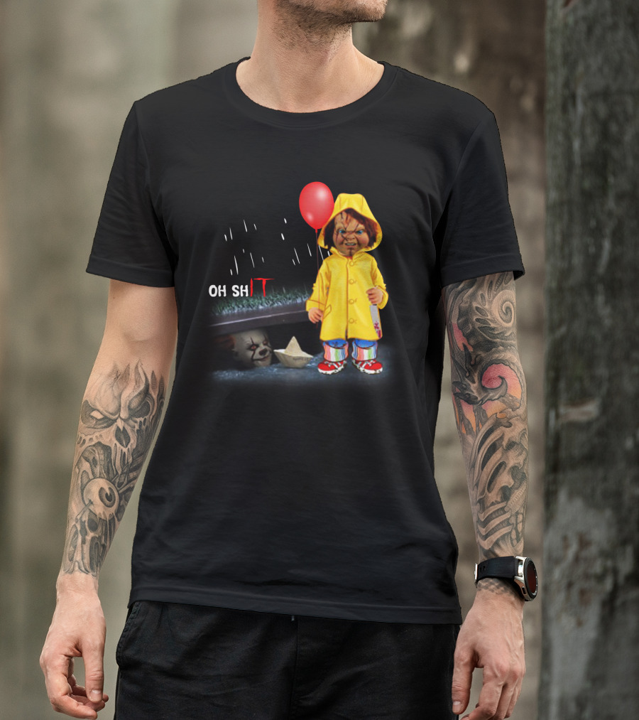 Pennywise And Chucky Oh ShIT Red Balloon Yellow Raincoat Storm Drain T-Shirt
