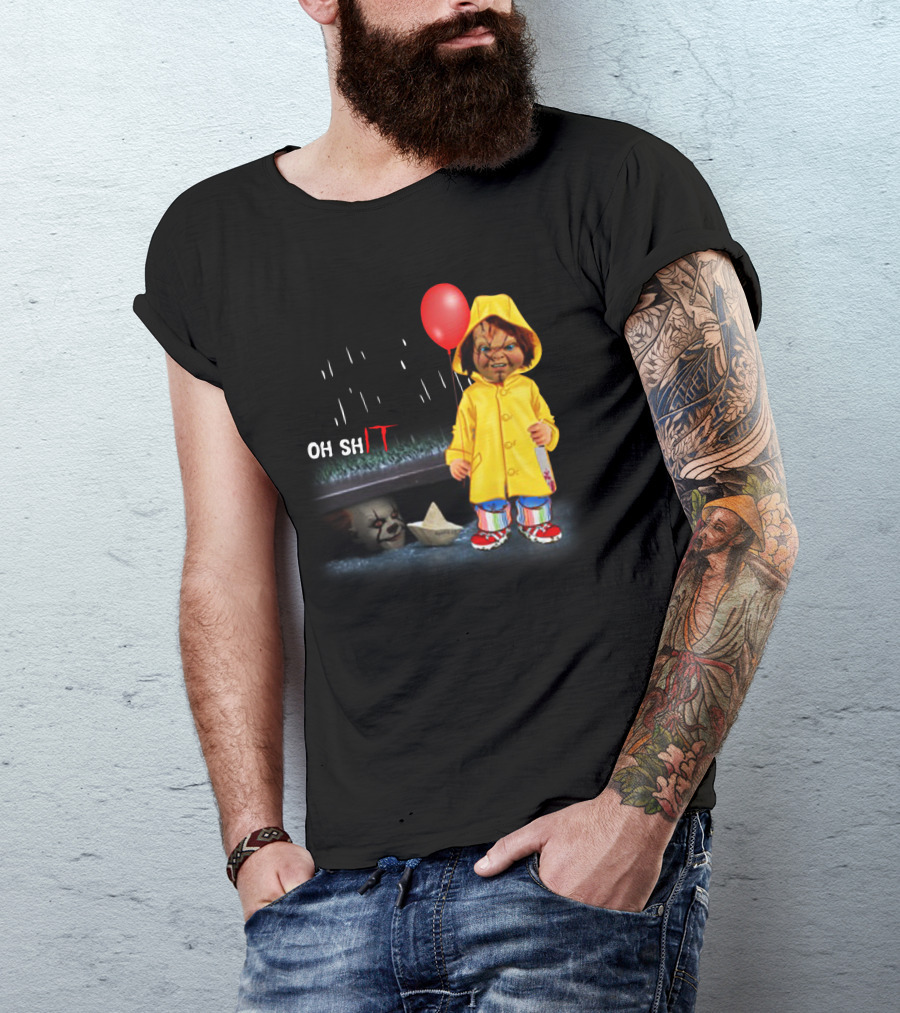 Pennywise And Chucky Oh ShIT Red Balloon Yellow Raincoat Storm Drain T-Shirt