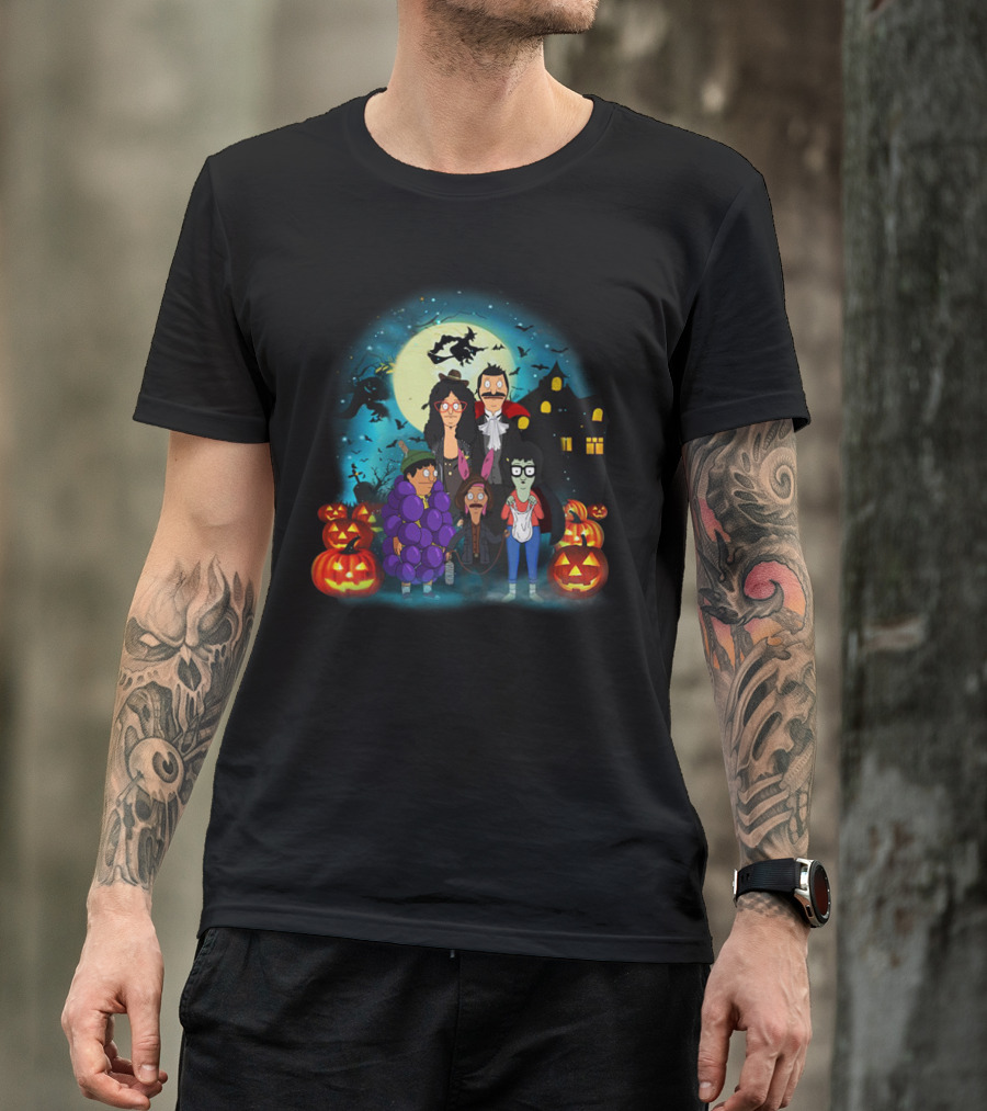 Bob's Burgers Belcher Family Halloween Costumes With Pumpkins And Haunted House T-Shirt