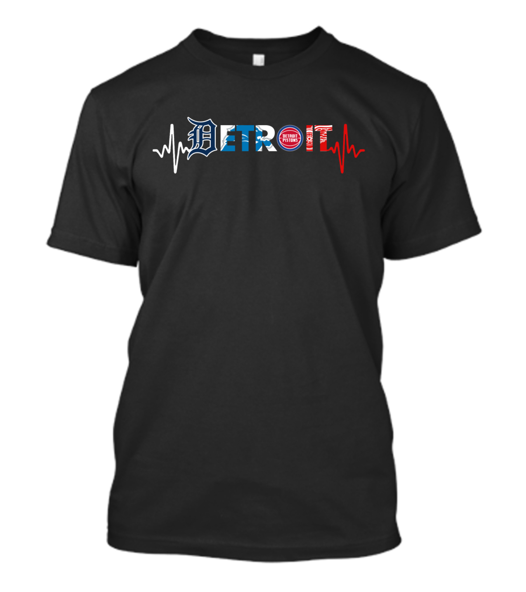 Detroit Pistons Tigers Lions Heart Rate T-Shirt