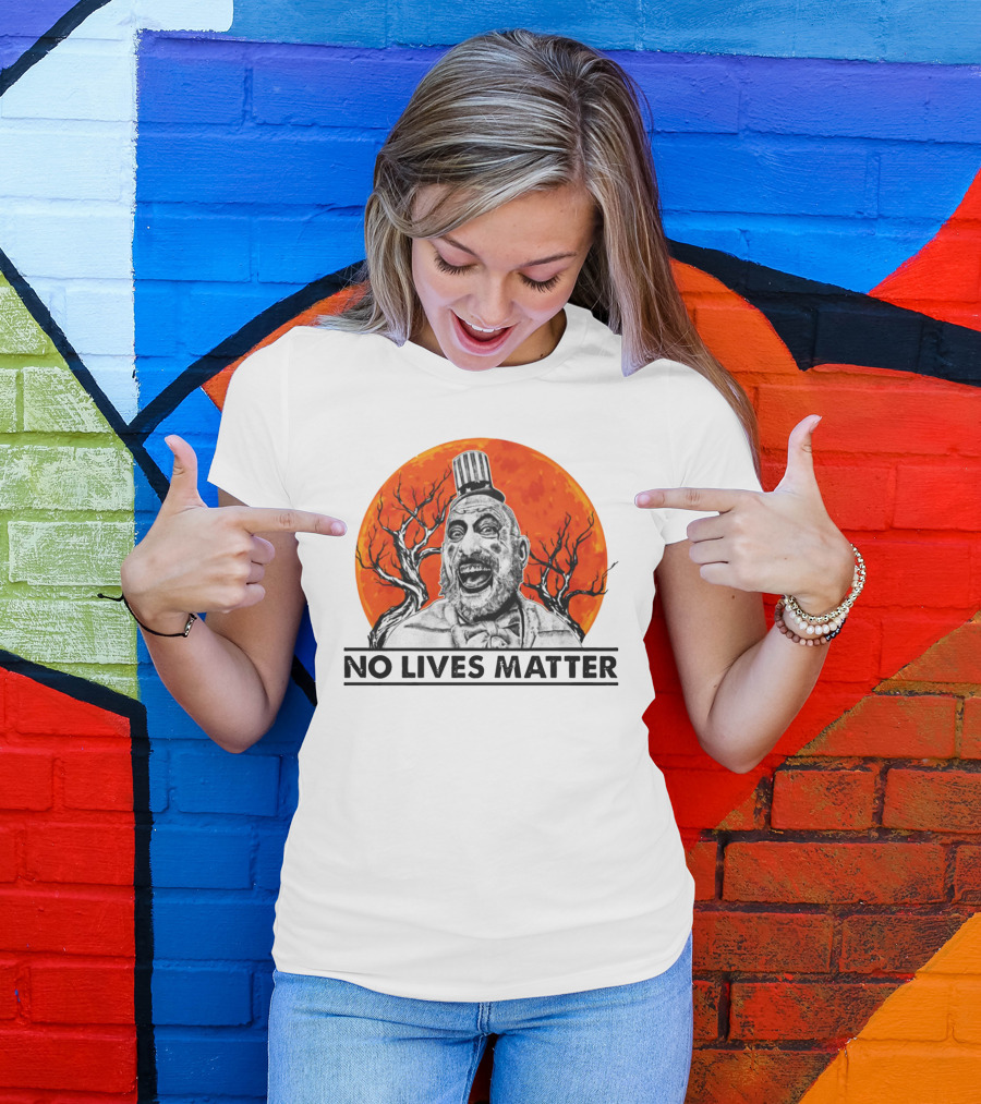 Captain Spaulding No Lives Matter Creepy Clown With Orange Moon And Bare Trees T-Shirt