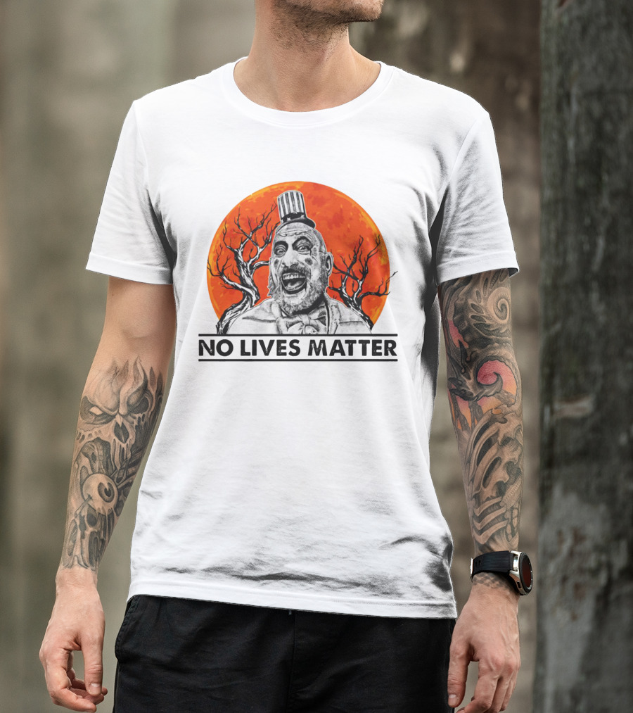 Captain Spaulding No Lives Matter Creepy Clown With Orange Moon And Bare Trees T-Shirt