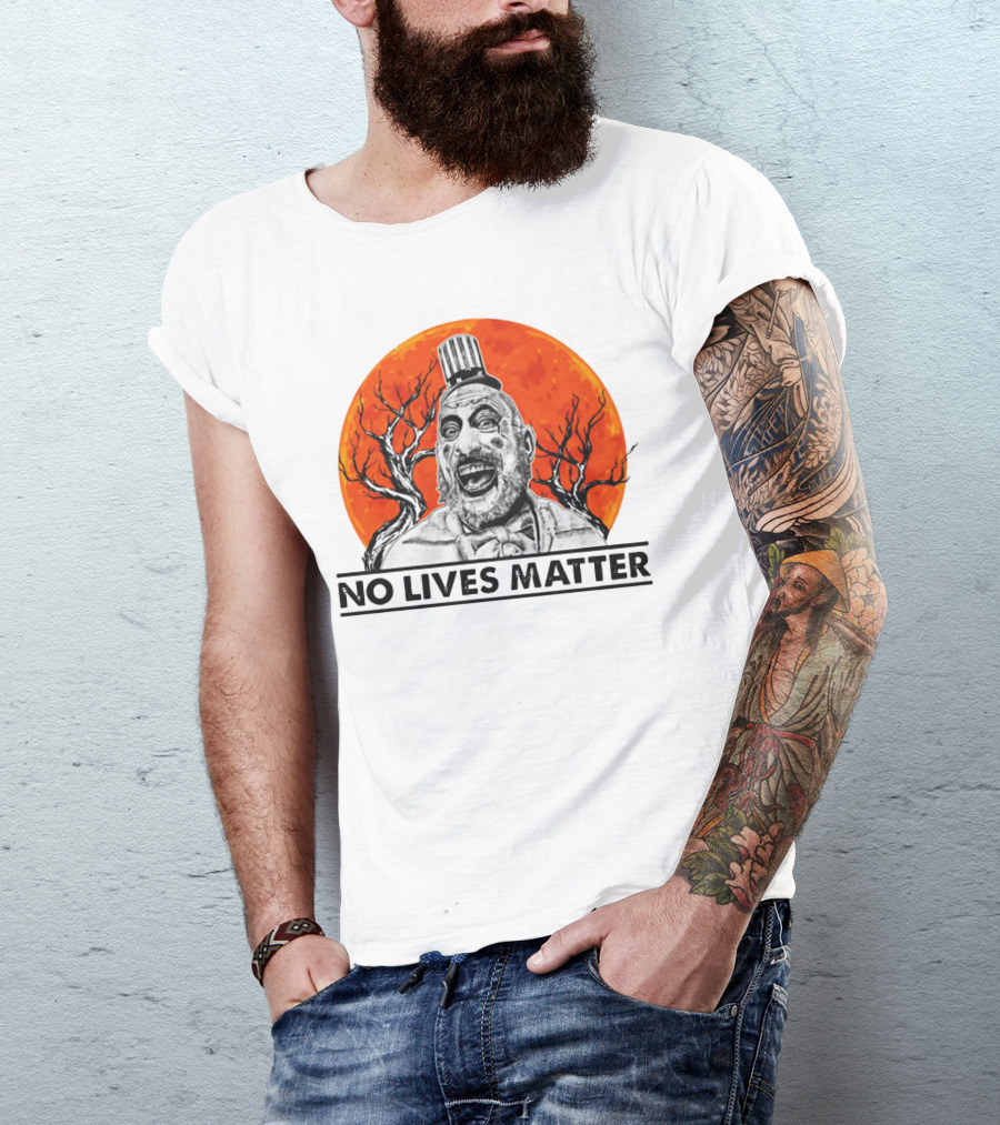 Captain Spaulding No Lives Matter Creepy Clown With Orange Moon And Bare Trees T-Shirt