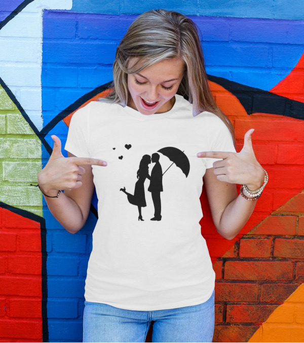 Couple Romantic Umbrella Hearts T-Shirt