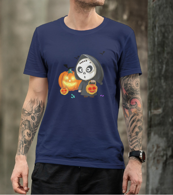 Halloween Makeup Ghost With Pumpkin Lanterns And Bats T-Shirt