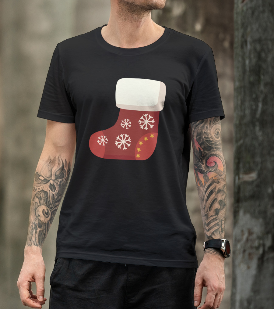 Sock Christmas Stocking With Snowflakes And Stars T-Shirt