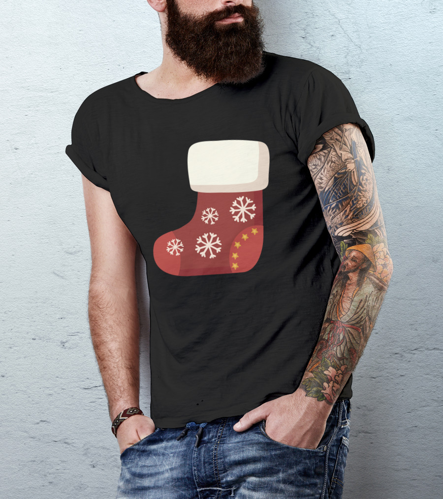 Sock Christmas Stocking With Snowflakes And Stars T-Shirt