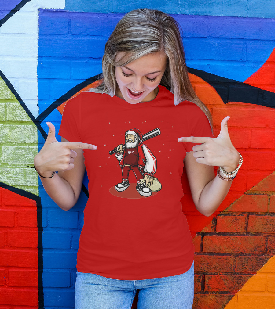 Santa Ho Ho Gangster Style With Baseball Bat And Bag T-Shirt