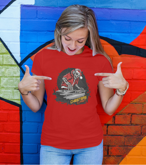 Christmas DJ Party Skull Santa Claus T-Shirt