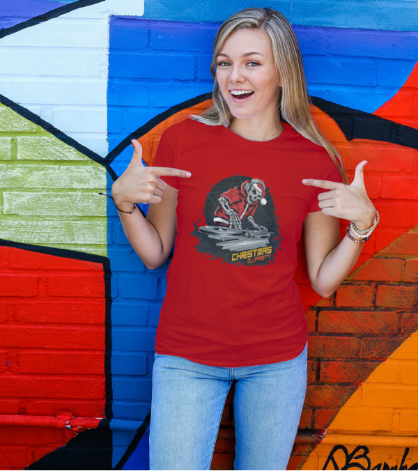 Christmas DJ Party Skull Santa Claus T-Shirt