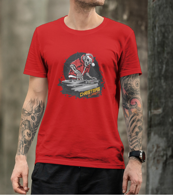 Christmas DJ Party Skull Santa Claus T-Shirt