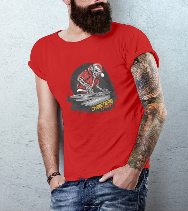 Christmas DJ Party Skull Santa Claus T-Shirt
