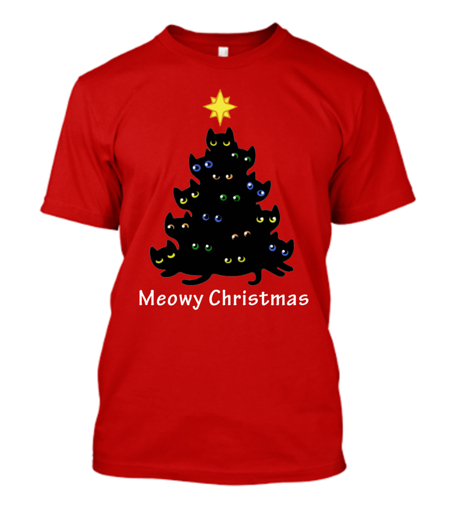 Meowy Christmas Black Cat Tree T-Shirt