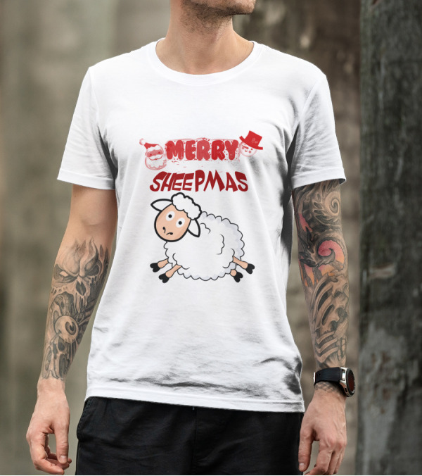 Merry Sheepmas Funny Christmas Santa Sheep With Snowman Hat T-Shirt