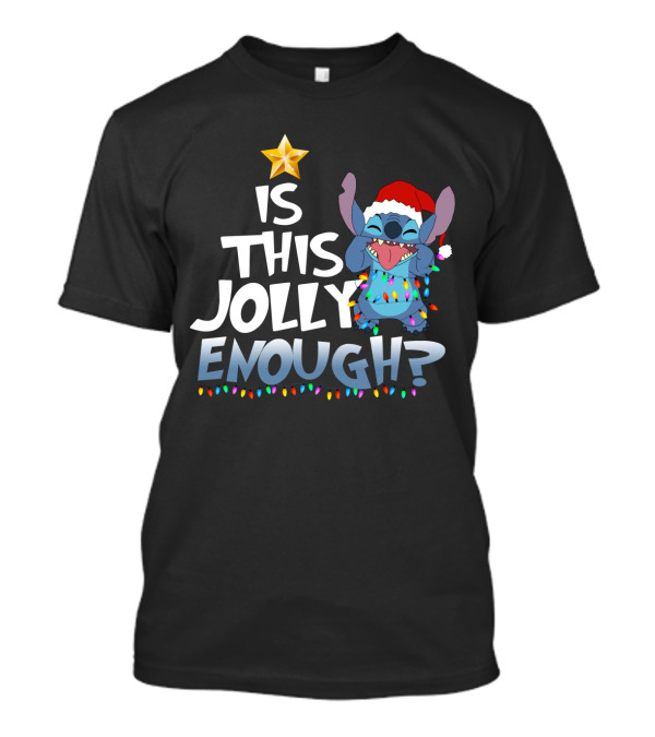Is This Jolly Enough Stitch Christmas Lights Santa Hat T-Shirt