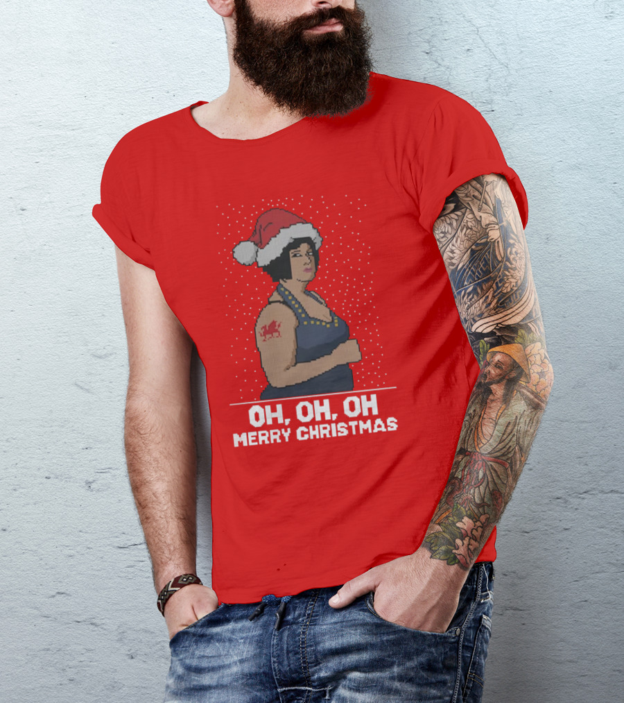 Oh Oh Oh Merry Christmas Santa Hat Tattoo T-Shirt