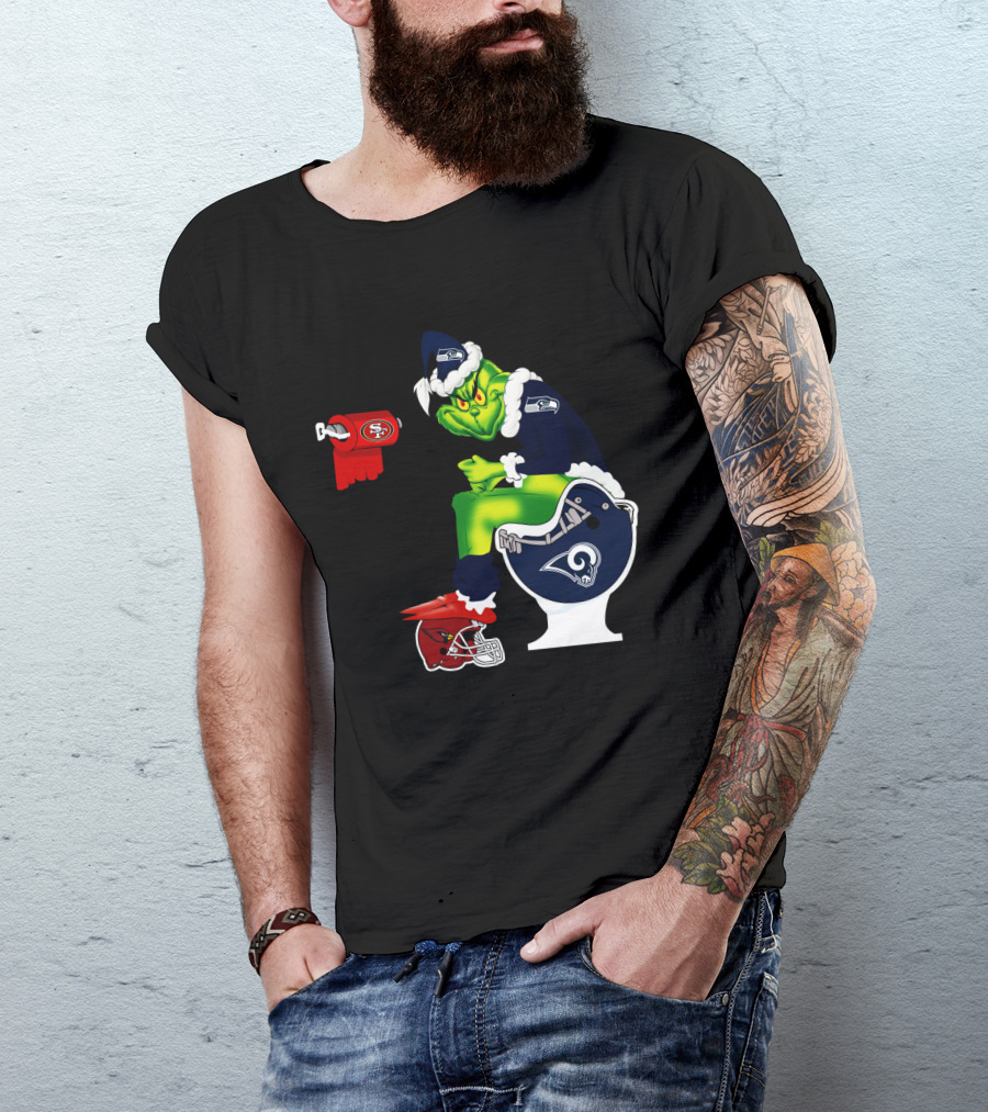 Seahawks Grinch On Rams Toilet With 49ers Toilet Paper And Cardinals Plunger T-Shirt
