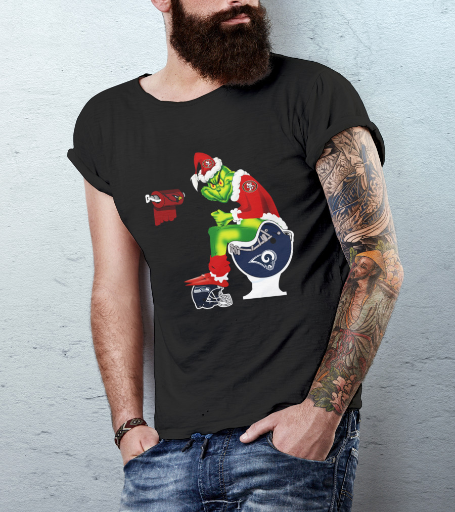 49ers Grinch On Rams Toilet With Cardinals Toilet Paper Seahawks Helmet T-Shirt