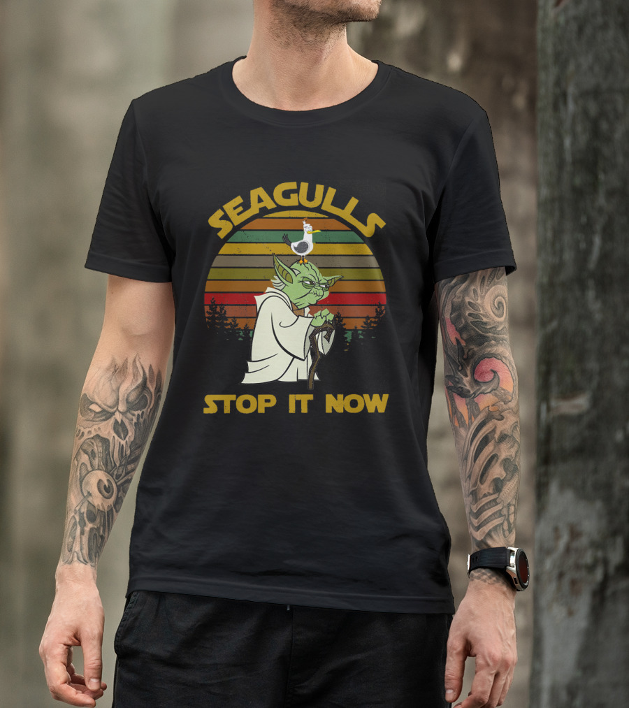 Yoda Seagulls Stop It Now Star Wars Retro Forest T-Shirt