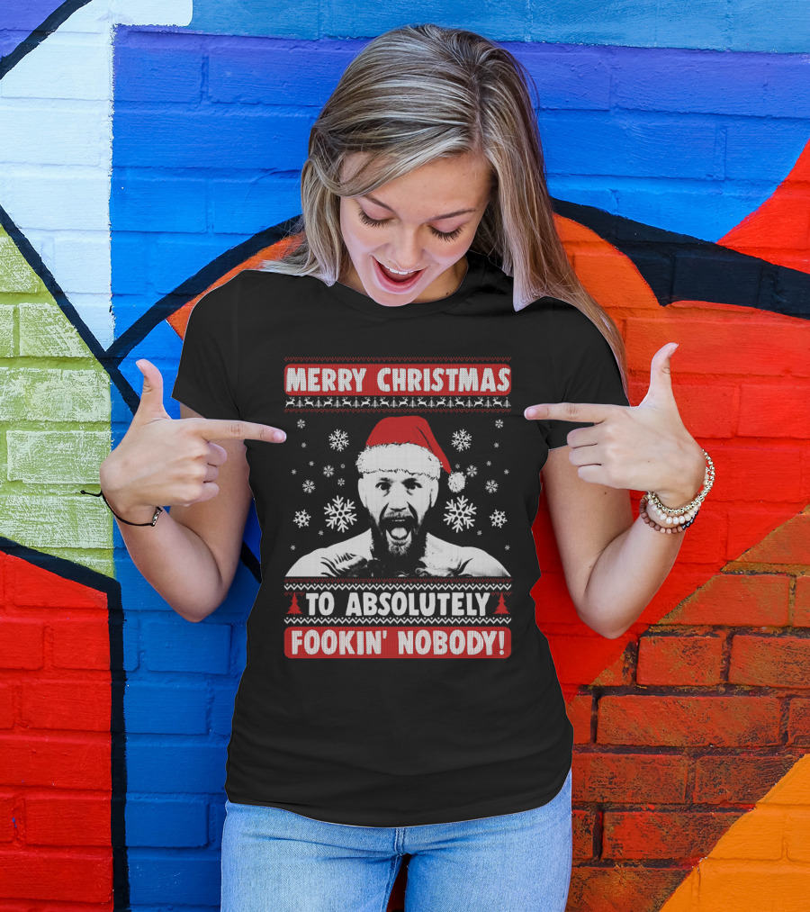 Merry Christmas To Absolutely Fookin' Nobody Santa Hat And Snowflakes T-Shirt