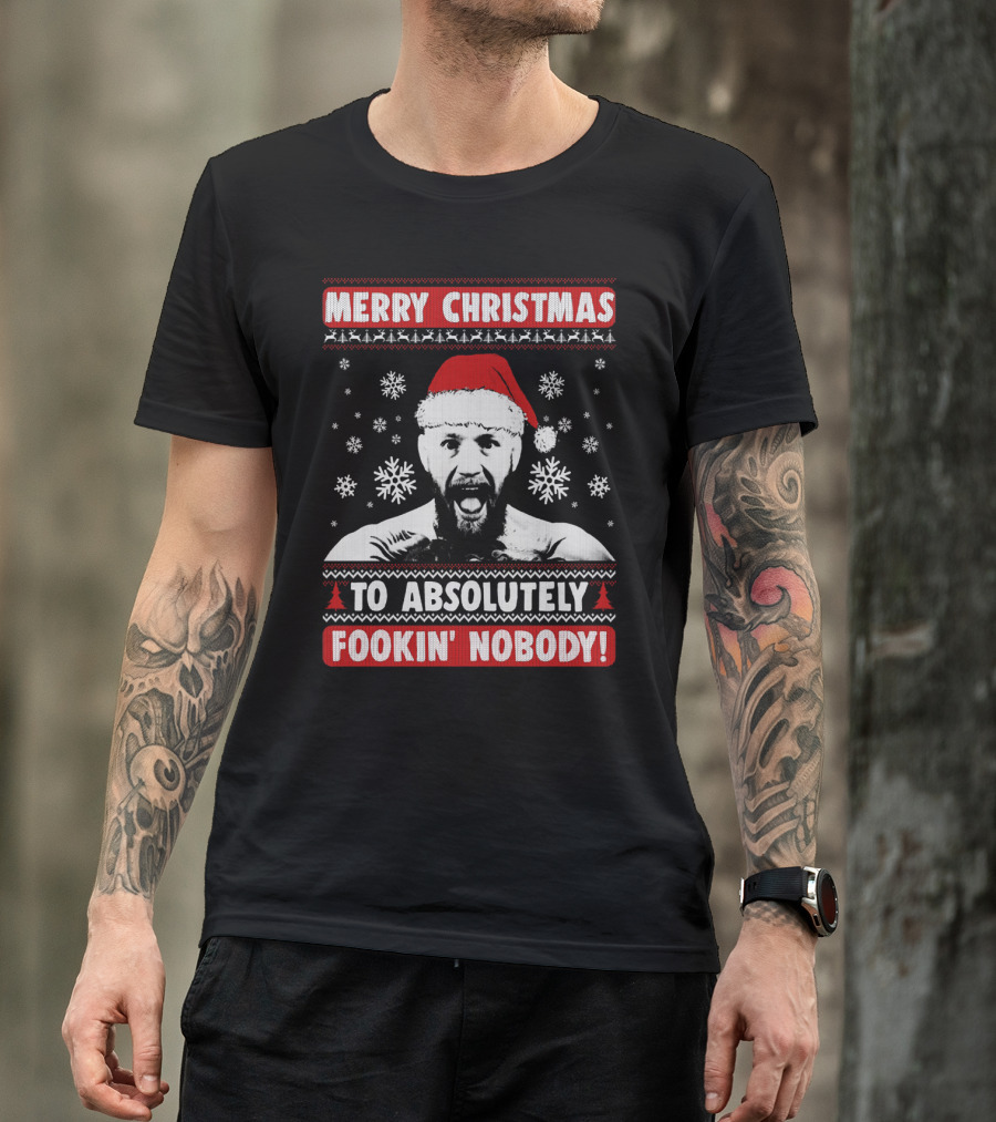 Merry Christmas To Absolutely Fookin' Nobody Santa Hat And Snowflakes T-Shirt