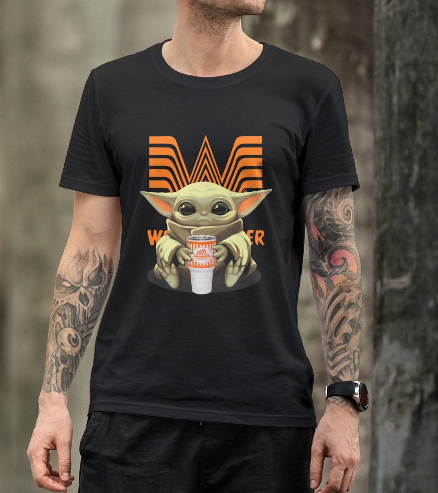Baby Yoda Holding Whataburger Cup With Iconic Whataburger T-Shirt