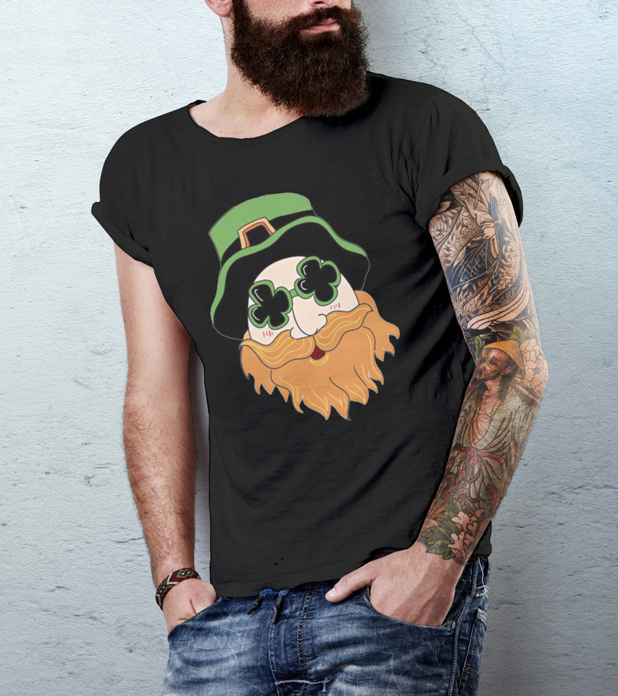 Green Hat Lucky Shamrock Beard T-Shirt
